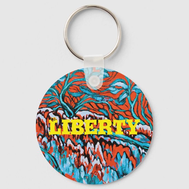 Färgfläckar och blå magiska träden nyckelring (Framsida)