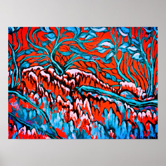 Färgfläckar och blå magiska träden poster (Framsidan)