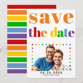 Färgfläckar på brev och rand orange-gayfoto på hom spara datumet