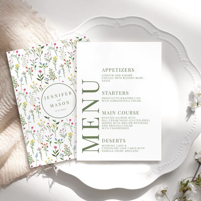 Färgfläckar på bröllop-menyn på rustiska havsblomm tilläggskort (Skapare uppladdad)
