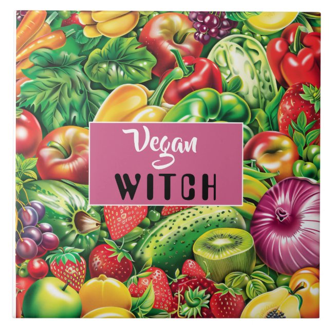 Färgfläckar på frukt och grönsaker Vegan Witch Kakelplatta (Framsidan)