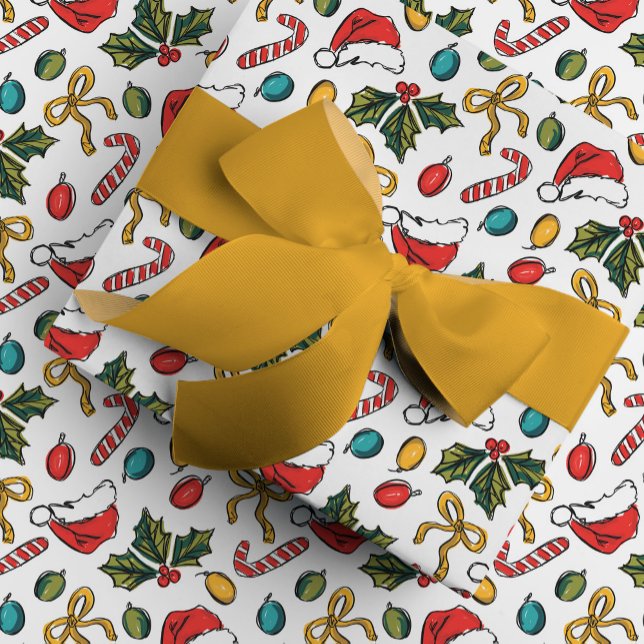 Färgfläckar på Hand plockade julskalk Presentpapper (Hand-drawn Christmas sketches festive holiday gift wrapping paper.)