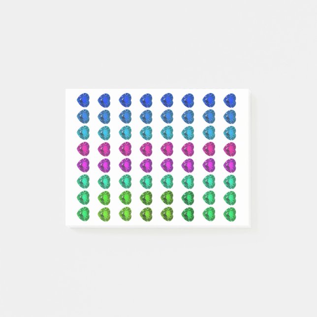 Färgfläckar på Heart Mönster Heart Gemstones Post-it Block (Framsida)