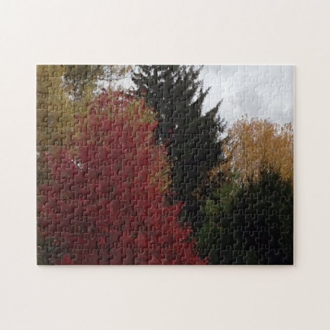 Färgfläckar på hösten Träd Grått Himmel Puzzles Pussel (Horisontell)