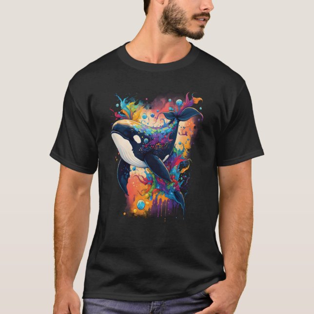 Färgfläckar på korkvalar som tittar på delfindegen t shirt (Framsida)