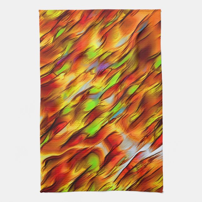 Färgfläckar på rödaktig och kromad gult, hett färg kökshandduk (Vertikal)