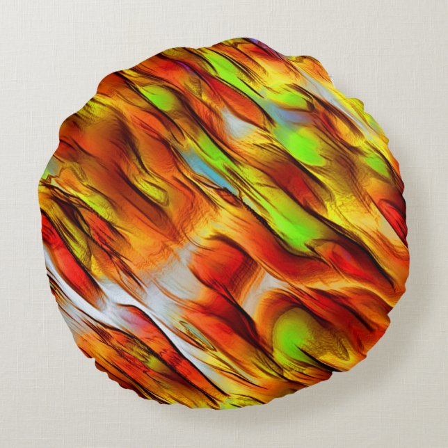 Färgfläckar på rödaktig och kromad gult, hett färg rund kudde (Baksidan)