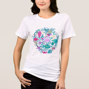 Färgfläckar på Tecknaden Sea Life Party Scene Tee Shirt