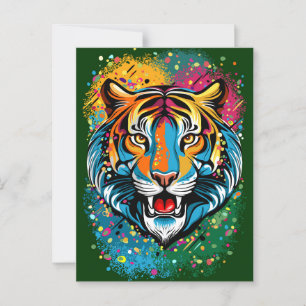 Färgfläckar på Tiger Head Rainbow färg Vykort
