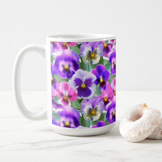 Färgfläckar Pansy Flower Mönster Kaffemugg (Med munk)
