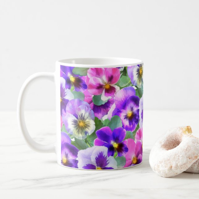 Färgfläckar Pansy Flower Mönster Kaffemugg (Med munk)