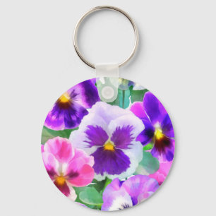 Färgfläckar Pansy Flower Mönster Nyckelring