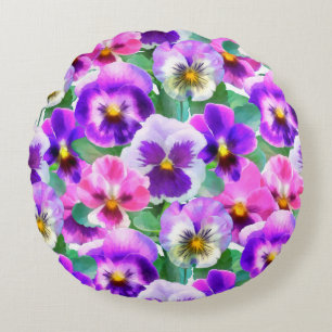 Färgfläckar Pansy Flower Mönster Rund Kudde