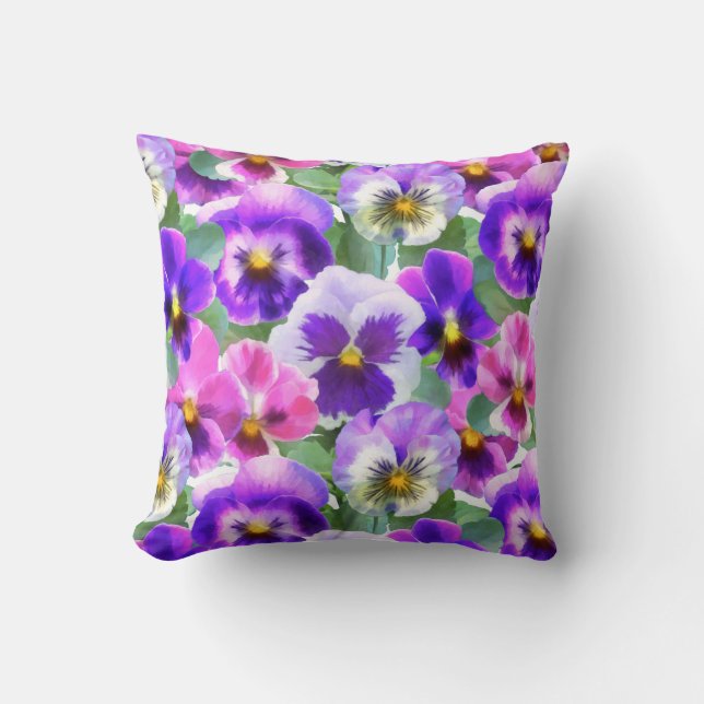 Färgfläckar Pansy Flowers Mönster Kudde (Framsida)