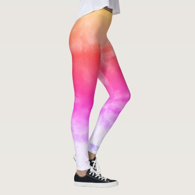 Färgfläckar Rosa Lila Gult Vit Leggings (Höger)