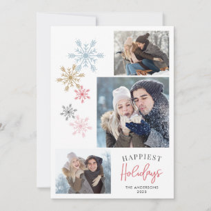 Färgfläckar Snöflingor 4 Foton Happiest Helgdagar Julkort