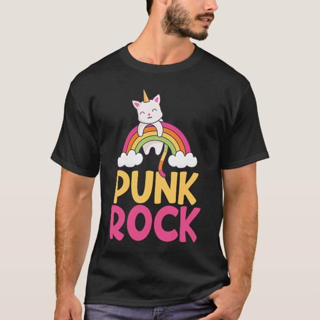 Färgfläckar Sten Rainbow Cat Unicorn Unicat T Shirt (Framsida)