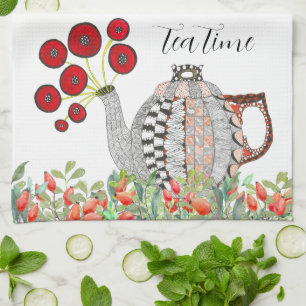 Färgfläckar Tea Time Tekanna Kitchen Towel Kökshandduk