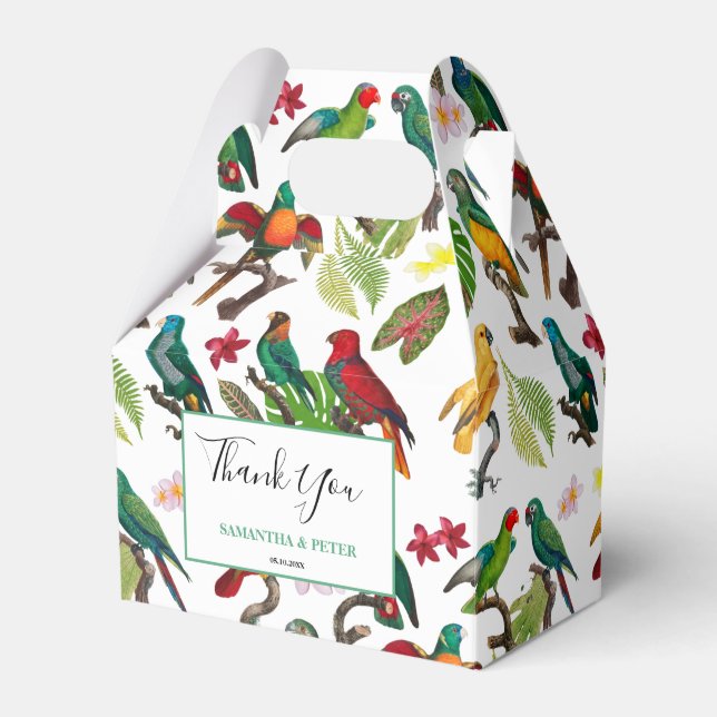 Färgfläckar, tropiska parroter, Löv Flowers Bröllo Presentaskar (Framsidan Sidan)