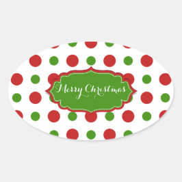 Färgfläckar vid jul och grönt Polkadots Ovalt Klistermärke