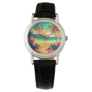 Färgfläckar vid Tropical Beach Landcape Artwork   Armbandsur