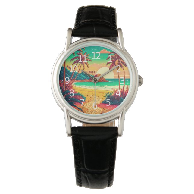 Färgfläckar vid Tropical Beach Landcape Artwork | Armbandsur (Framsida)