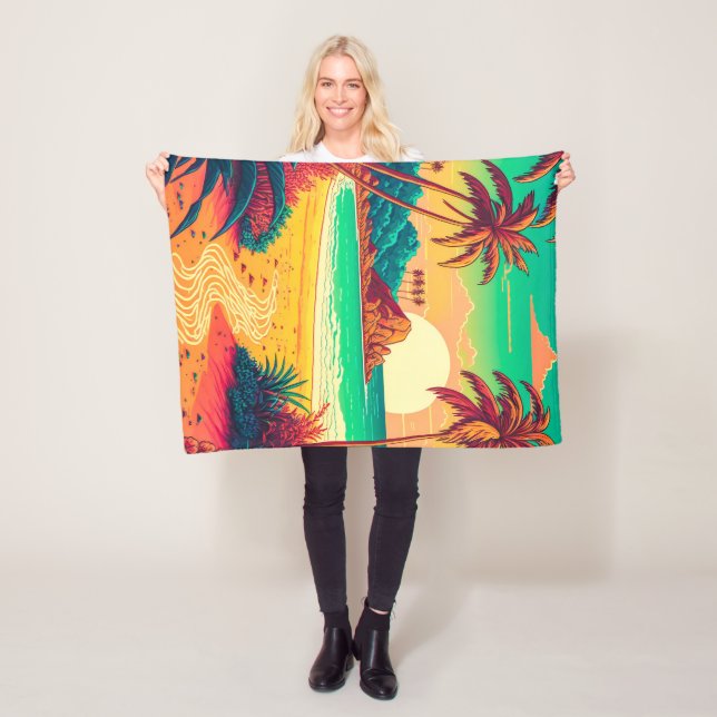 Färgfläckar vid Tropical Beach Landcape Artwork | Fleecefilt (På plats)