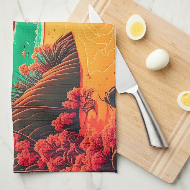 Färgfläckar vid Tropical Beach Landcape Artwork | Kökshandduk (Vikt i Fjärdedel)