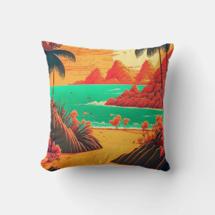 Färgfläckar vid Tropical Beach Landcape Artwork Kudde