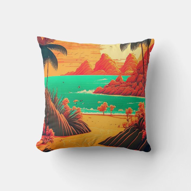 Färgfläckar vid Tropical Beach Landcape Artwork | Kudde (Framsida)