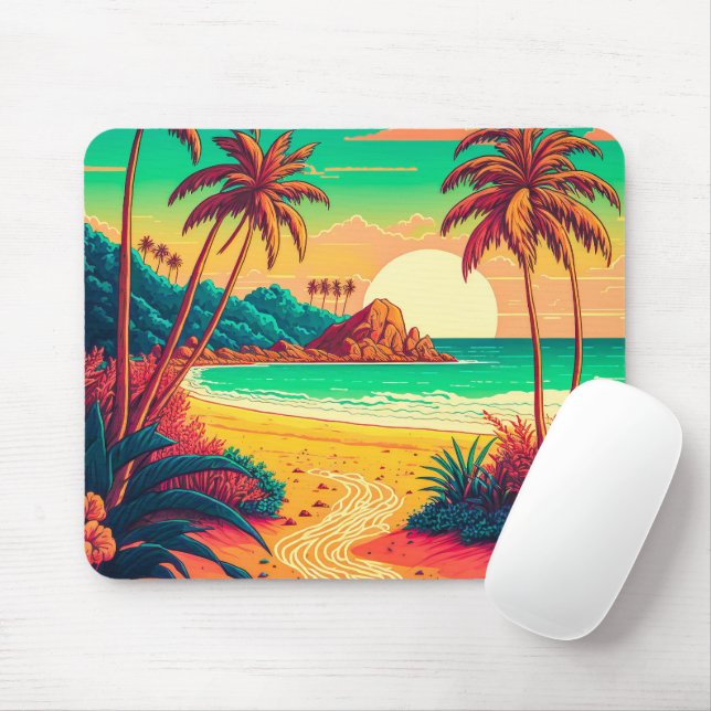 Färgfläckar vid Tropical Beach Landcape Artwork | Musmatta (Med mus)