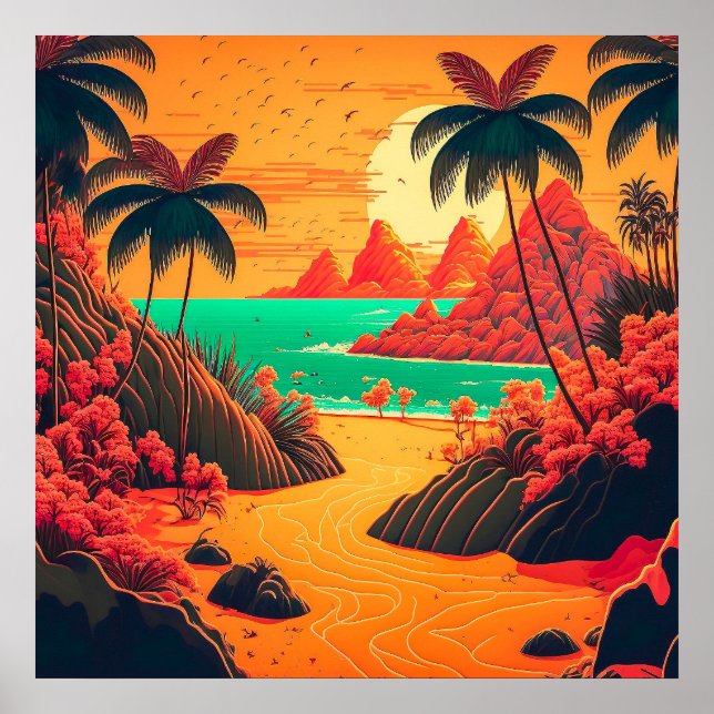 Färgfläckar vid Tropical Beach Landcape Artwork | Poster (Framsidan)