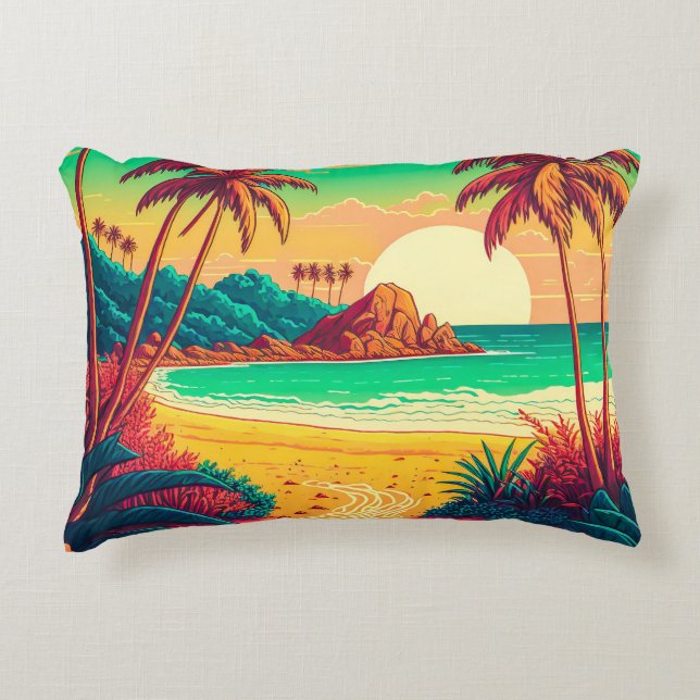 Färgfläckar vid Tropical Beach Landcape Artwork | Prydnadskudde (Framsidan)