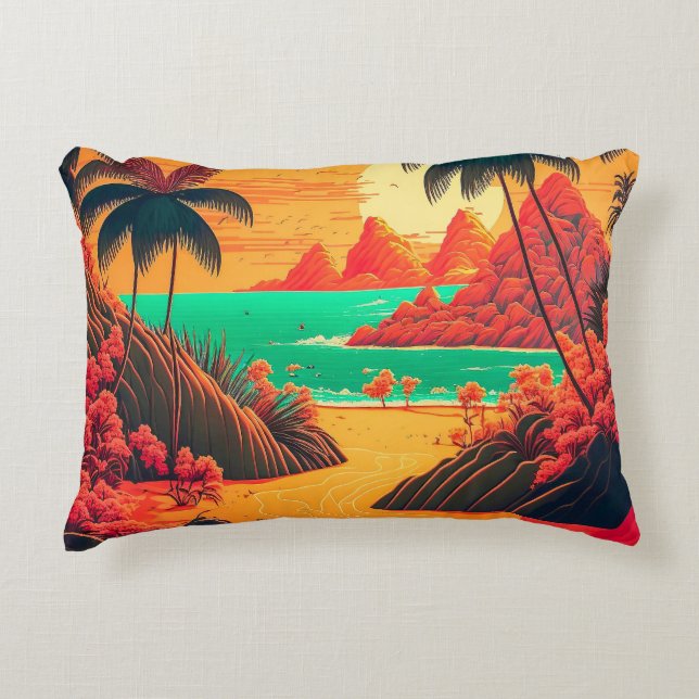Färgfläckar vid Tropical Beach Landcape Artwork | Prydnadskudde (Framsidan)