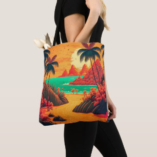 Färgfläckar vid Tropical Beach Landcape Artwork   Tygkasse