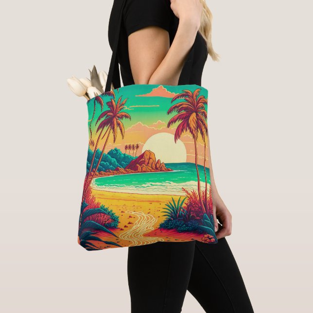 Färgfläckar vid Tropical Beach Landcape Artwork | Tygkasse (Närbild)