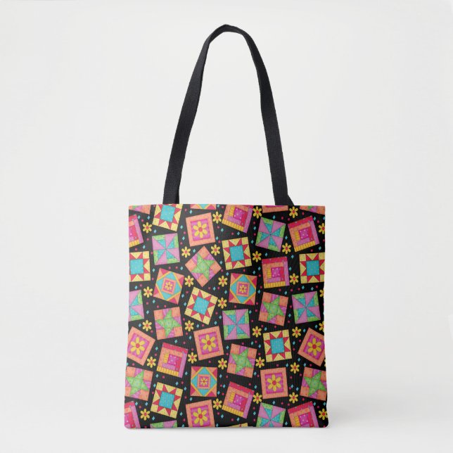 Färgfläckarbete Svartvit med Quilt Blocks Tygkasse (Framsida)