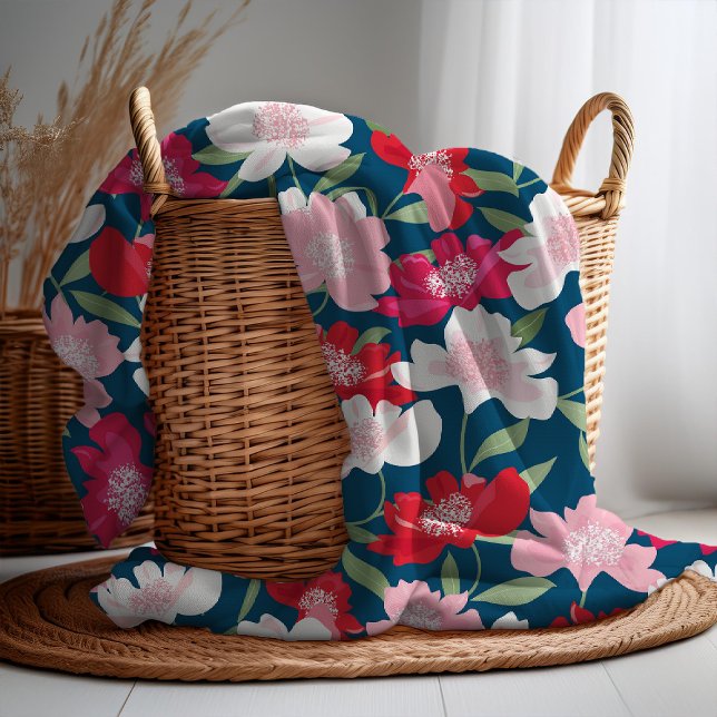 Färgfläckat Blommönster blått Fleecefilt (Skapare uppladdad)