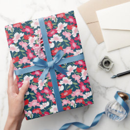 Färgfläckat Blommönster blått Presentpapper