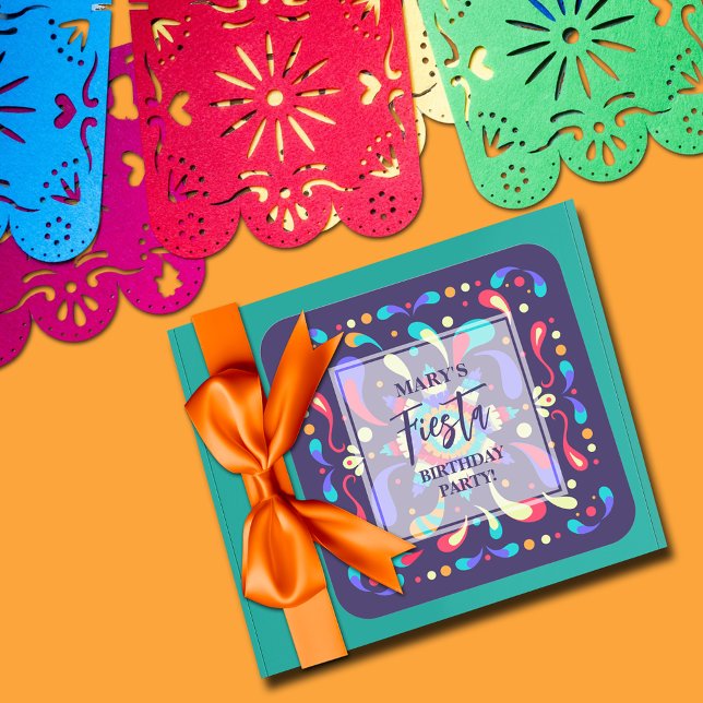 Färgfläckblå Fyrkantigt Klistermärke (Colorful Fiesta Blue Square Birthday Stickers)