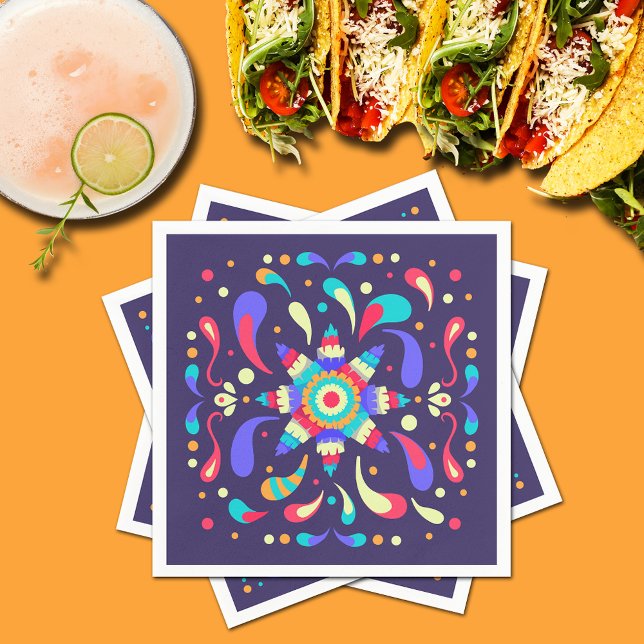 Färgfläckblå Pappersservett (Colorful Mexican Fiesta Pinata Blue Napkins)