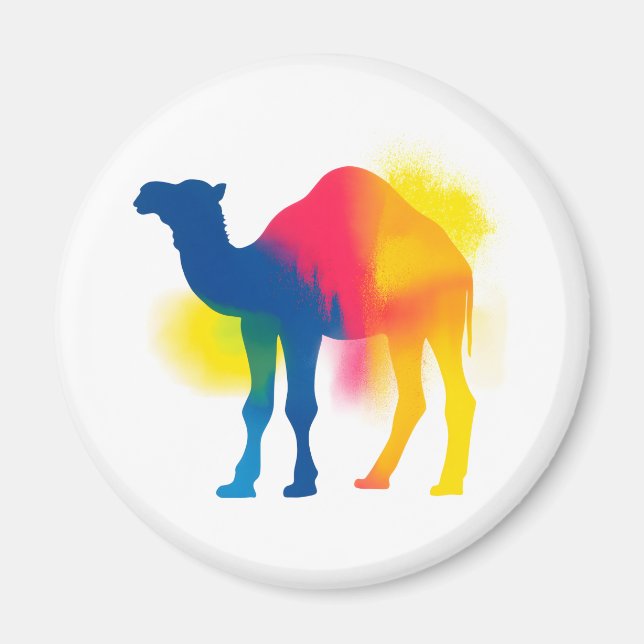 Färgfläckfärg Camel Silhouette Round Magnet (Framsidan)