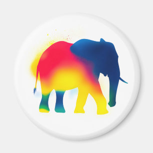Färgfläckfärg Elephant Silhouette Round Magnet