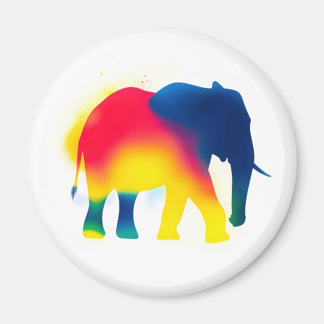 Färgfläckfärg Elephant Silhouette Round Magnet (Framsidan)