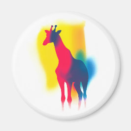 Färgfläckfärg Giraffe Silhouette Round Magnet