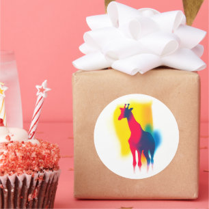 Färgfläckfärg Giraffe Silhouette Stickers Runt Klistermärke