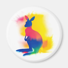 Färgfläckfärg Kangaroo Silhouette Round Magnet