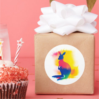 Färgfläckfärg Kangaroo Silhouette Stickers Runt Klistermärke