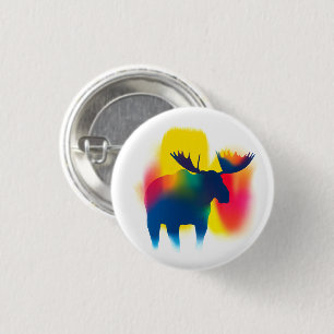 Färgfläckfärg Moose Silhouette Round Button Knapp
