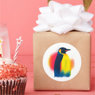 Färgfläckfärg Penguin Silhouette Stickers Runt Klistermärke